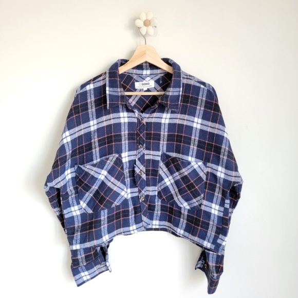 cisono Tops - CiSono Plaid Cropped Overshirt Layering Transitional Flannel Piece for Spring
